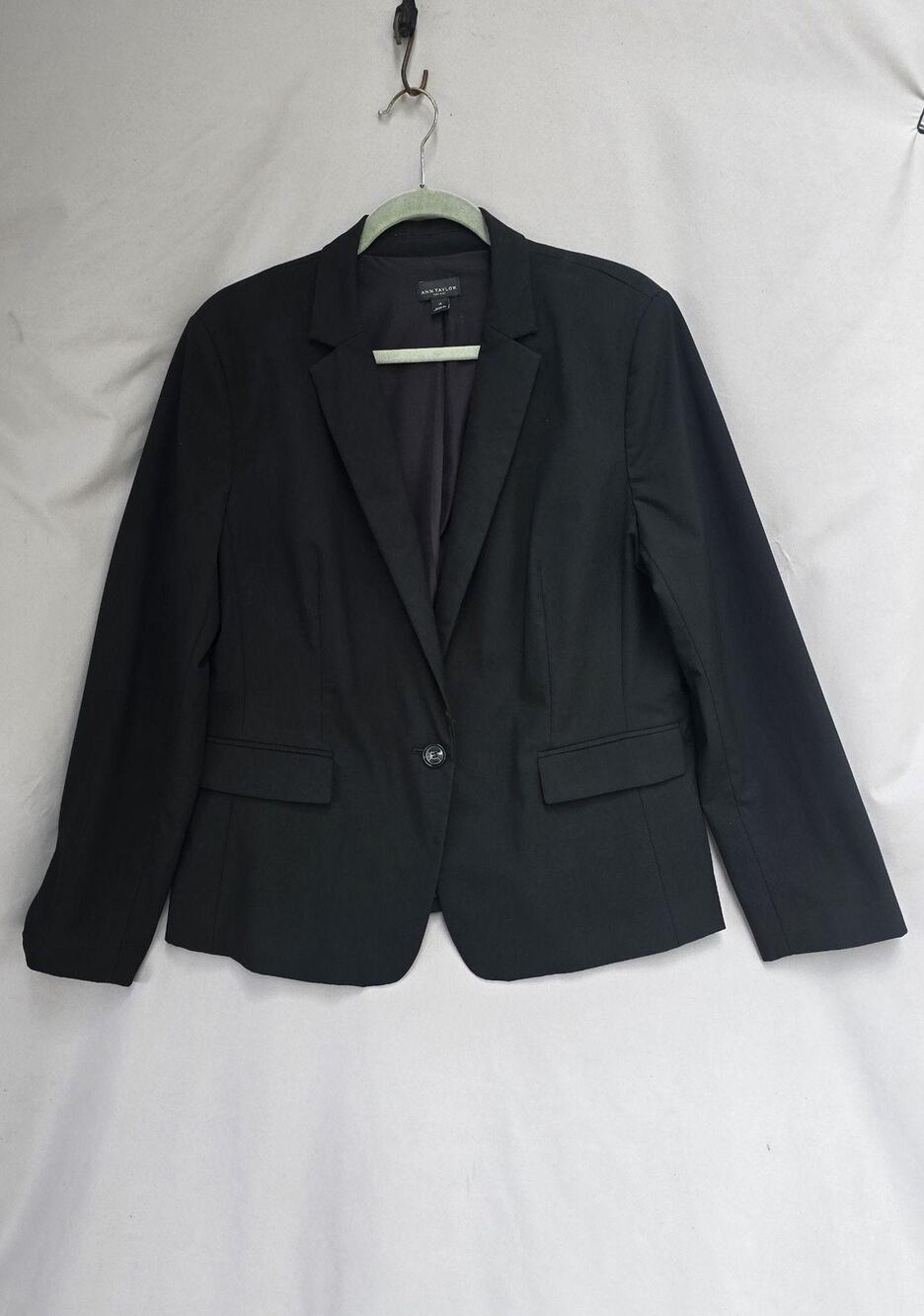 Ann Taylor Blazer Jacket Womens 14 Black One Button Lined Workwear Office